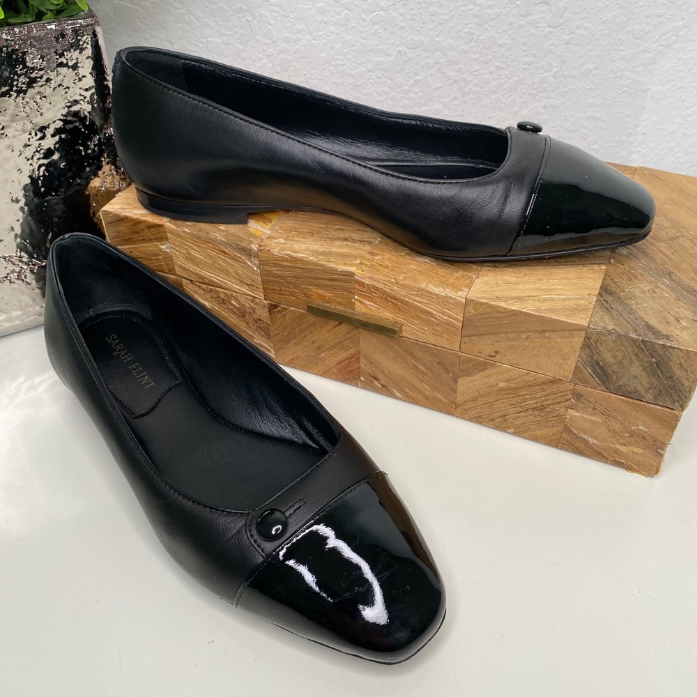 Sarah Flint Sacchetto Ballet Flat Black Leather Patent Cap Toe‎ Size 36 EU/6 US